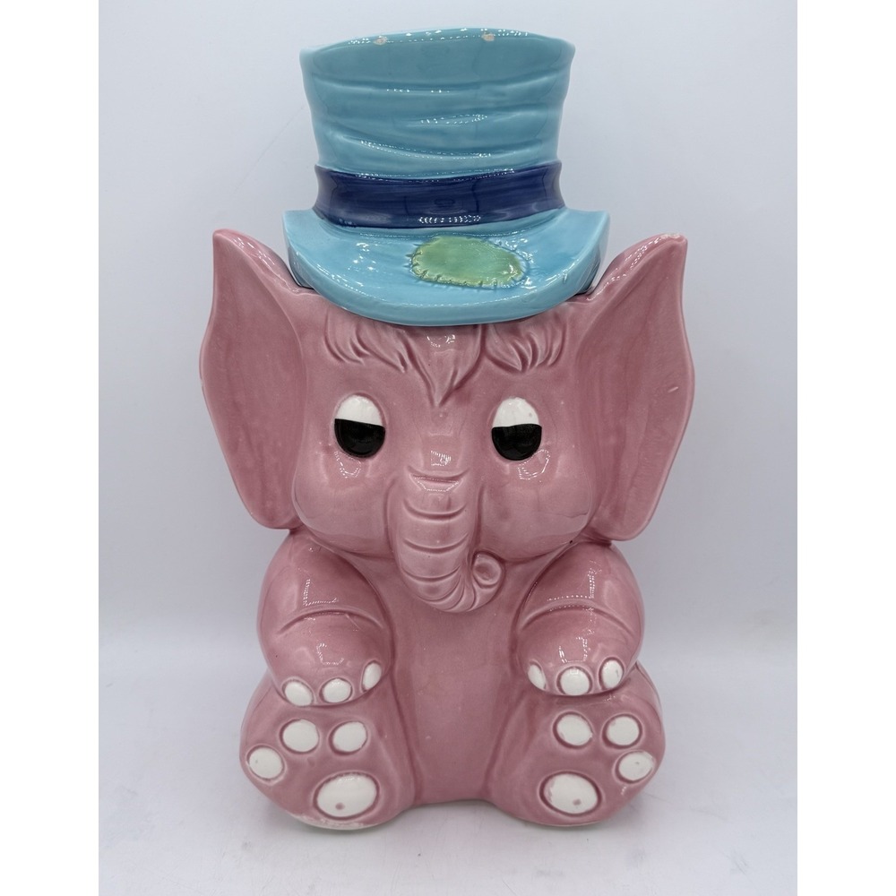 Vintage Pink Elephant Cookie‎ Jar Top Hat Ceramic Kitsch MCM 1950s Rare 12"